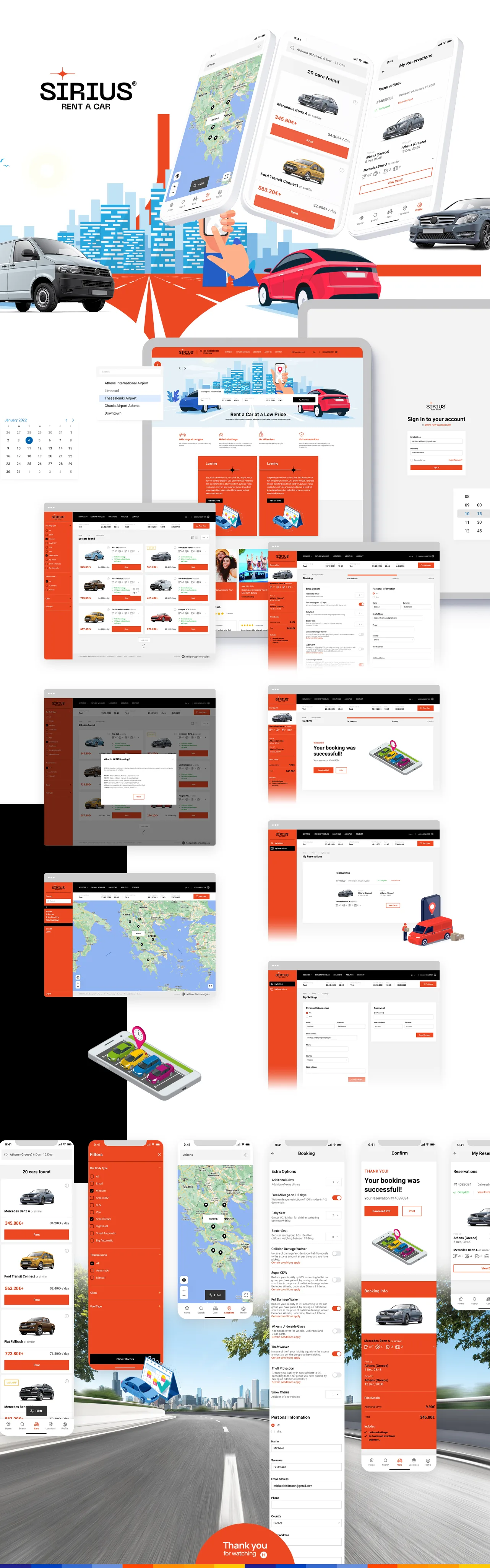 Sirius Rent a Car website overview